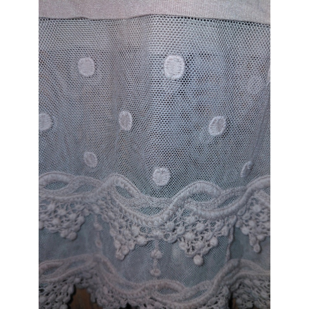 Kaktus Womens Tan Sleeveless Lace Hem Embroidered Mesh Top Medium - Picture 3 of 3